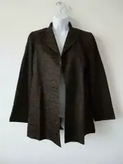 NWT EILEEN FISHER Black Silk Blend Jacquard Stand Collar Open Jacket Small