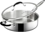 [SLOTTET] Tri-Ply Stainless Steel Saute Pan with Lid, 5 Quart Deep Sauté Pan with Stay Cool Handle,11.5 Inch Frying Pan,Dishwasher and Oven Safe,Induction Stainless Steel Cookware