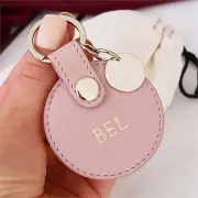 Personalised Blush Leather Circle Keyring