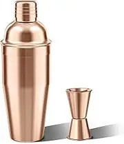 LUCKYGOOBO Cocktail Shaker with Double Measuring Jigger, 24oz Martini Shaker Set, Built-In Strainer, Rose Gold