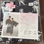 Navy & White Yukata Cotton Kimono Geisha Women's Robe w/ Belt 58”
