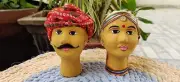 Terracotta Puppet Pair Face Kathputli Tau Tai Dhola Maru Set Rajasthani Handmade