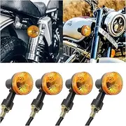 Motorcycle Round Turn Signal Lights, 4PCS 12V LED Bulbs Blinker Direction Indicator Lamp, Universal for Honda Shadow Suzuki Kawasaki Harley Yamaha (Black/4PCS)