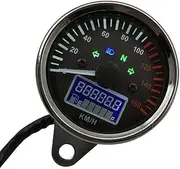 Universal 12V Cycle Ometer Digital Tachometer Liquaid Crystal Instrument Gauge Odometer with Fuel Meter Indicator 0-160 Km/H Black Black