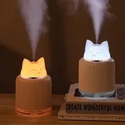 Cute Cat Mini Humidifier- Mini Cat Cool Mist Humidifier for Kids Bedroom, Small humidifier for Desk & Plants & Office with USB 2 LED Colors, 2 Spray Modes, Auto Shutoff, Quiet (White)