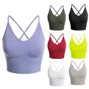 Womens Padded Sports Bra Cross Back Cami Cropped Yoga Tank Top Adjustable strap