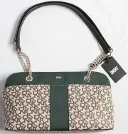 DKNY Bryant Medium Top Zip MD TZ Satchel TC Brown/Hunter Green Purse/Handbag