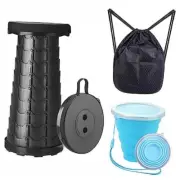Collapsible Stool with Collapsible Cup & Shoulder Bag, Portable Folding Black