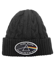 Pink Floyd Dark Side Of The Moon White Border Cable Knit Beanie Hat Black One Size