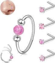[ONESING] 29-40 PCS 20g Gold Nose Rings for Women Nose Rings Hoops Nose Studs L Shaped Screw Surgical Stainless Steel Nose Piercing Jewelry CZ Flower Butterfly Hypoallergenic Nostril Piercing Jewelry for Men Girls