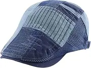 [howkuhat] Unisex Cotton Buckle Adjustable Splicing Beret Driving Flat Cap Newsboy Hat Lightweight Forward Hat Duckbill Cap