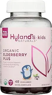 Hyland's Naturals Kids Organic Elderberry Plus Gummies, Organic Black Elderberry with ZINC and Vitamin C, Immune Support for Children, 48 Vegan Gummies