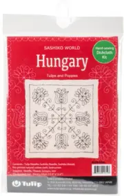 Sashiko World Hungary Stamped Embroidery Kit-Tulips And Poppies (Pack of 1)