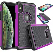 For Apple iPhone XS Max Case Drop Resistant Defender Tradies Heavy Duty Rugged Shockproof Tough Cover (Purple)