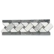 C657BXH Carrara Venato Marble Basketweave Mosaic Border Dark Gray Dots Honed