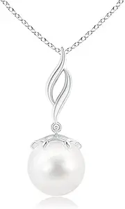 [Angara] Solitaire Freshwater Cultured Pearl Flame Drop Pendant Necklace in Sterling Silver/14ct Solid Gold for Women | June Birthstone Jewellery for Her