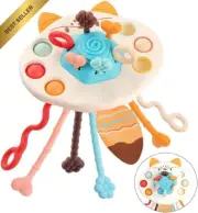 Montessori Pull String Toy, Fox-Shaped Silicone Sensory Toy for Babies 6-12 Mont