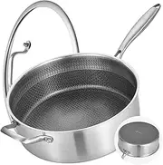 [LOLYKITCH] 7 Quarts Hybrid Non Stick Tri-Ply Stainless Steel Sauté Pan with Lid,12 Inch Deep Frying Pan,Large Skillet,Induction Cooking Pan, Oven Safe and Detachable Handle.