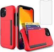 Asuwish Phone Case for iPhone 13 Mini 5.4 inch with Screen Protector Cover and Credit Card Holder Stand Slim Hybrid Cell Accessories iPhone13mini i-Phone 13minicase i iPhone13 13mini Women Men Red
