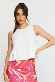 White Peplum Top Sleeveless Ruffle - Size 12, Women's Peplum