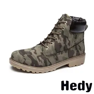 【HEDY】馬丁靴 短靴/經典特殊設計撞色6孔低跟短筒工裝馬丁靴 短靴(迷彩)