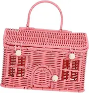 Outanaya Woven Picnic Basket with Lid Handheld Vintage Storage Container for Weddings Outdoor Events Lightweight Portable Houseshaped Design for Shopping Flower Arranging