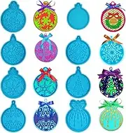 8 Pcs Christmas Resin Mould, FineGood Snowflake Round Silicone Mould for Resin Casting Ornament Pendant Epoxy Resin Molds for DIY Christmas Tree Decor