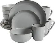 [Gibson Home] Rockaway Dinnerware, Service for 4 (16pcs), Grey/Gold Rim