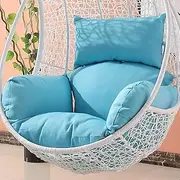 Outdoor Waterproof Rattan Hanging Swing Chair with Blue Teardrop Egg Cushion