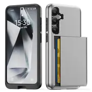 ZUSLAB Case for Samsung Galaxy S25 Slide Armor Card Holder Protective Shockproof Hard Back Cover For Samsung (2025) - Silver
