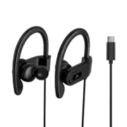 Avantree USB C Wired Sports earphones Mic, Over ear hook, workout gym black buds