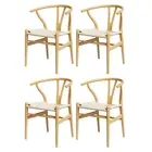1 Set of 4 Artiss Dining Chairs Wooden Rattan Seat Wishbone Back
