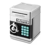 (Silvery)Electronic Password Piggy Bank Cash Coin Can Auto Scroll Paper Money Saving Box Toy for 6 7 8 9 10 11 12 Years Old Kids Gifts