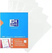 Oxford Sheet Protectors, PP 70 Micron, A4, White Strip, Pack 100 Punch Pockets