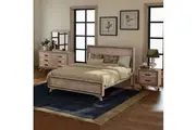 4 Pieces Bedroom Suite King Size Silver Brush in Acacia Wood Construction Bed, Bedside Table & Dresser