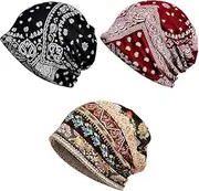 [Parlberd] 3 PCS Women's Summer Beanie for Men Hat Boho Hats Adult Dwarf Hats, Baggy Slouchy Beanie Chemo Hat Cap Slouchy Snood Hat Cancer Headwear