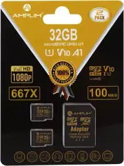 Amplim 2 Pack 32GB Micro SD SDHC Memory Card plus Adapter (Class 10 U1 UHS-I ...