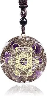 [Day Day Up] Orgonite Necklace Metatron Cube Resin Energy Pendant 26.38" Adjustable Energy Necklace, Crystal, Agate