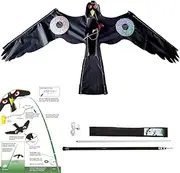 Birds Scarer Hawk Flying Kite Simulated Hawk Flash Reflective Scare,Wind Power Professional Pigeon Scarer Device for Outdoor Home Garden Farm Scarecrow (Kite and Rod-One Set)