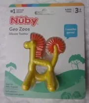 Nuby Geo Zoos Silicone Giraffe Teether 3+ mo Baby Yellow Orange NEW