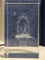 Crystal Treasures Paperweight - Laser Etched Flower Basket - Boxed
