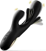 Vibrator Dildo Rabbit Sex Toys G Spot Vibrator Massager for Women Clitoral Nipple Stimulation, 3 in 1 Sex Toys with 14 Vibration & 7 Tongue Licking Flapping, Adult Sex Toys (Black)