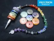 7 Chakra Wheels of Life Crystal Gemstone Precision Pendulum with Chips Chain