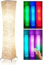 Soft Light Floor Lamp, 52" LEONC RGB Color Changing LED Tyvek Fabric Shade Dimmable Remote Control & 2 Smart LED Bulb Floor Lamps for Living Room