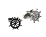 Mens Silver Ship Helm Cufflinks