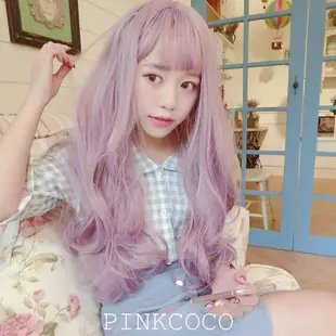 PINKCOCO 粉紅可可 假髮【w00296】精靈少女 大頭皮 空氣瀏海 長捲髮假髮