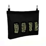Rabbit hay Feeding Bag 4-Hole Design Guinea Pig hay Feeding Bag (Black)