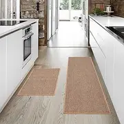 ZUNI 2PCS Kitchen Rugs and Mats, Cushioned Non Slip Rugs, Absorbent Runner Rugs Comfort Standing Mats Washable for Kitchen, Floor, Office, Home (49x150, 45x75cm, Beige)