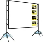 for Home Theater Cinema Indoor Outdoor Backyard Pa Projector Screen with Stand White Wrinkle-Free 160° Viewing Angle 60-150 Inch Double Sided Screen Home Theater Outdoor(150 inch)