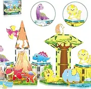 PicassoTiles Magnet Tiles Set Magnetic Building Blocks Safari Animals Dinosaur Theme with 16 Action Figure Construction Blocks STEM Toys Education Preschool Toy for Toddlers Boys Girls Ages 3+ PTQ28